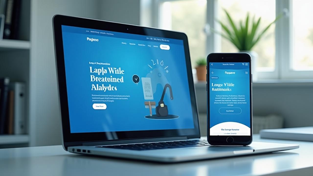 Mockup de landing page em notebook e smartphone